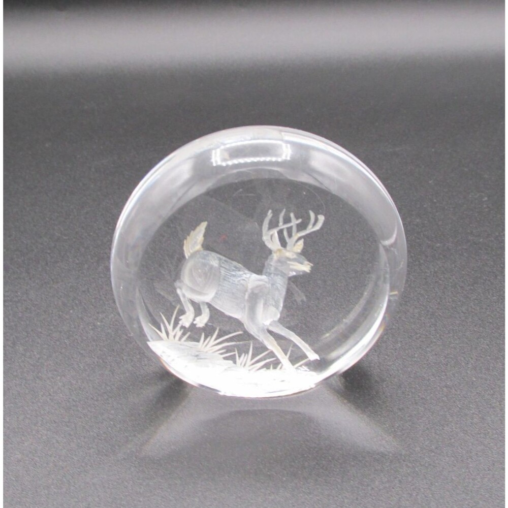 Buck Deer Running  Lucite Paperweight Figurine Vintage Clear